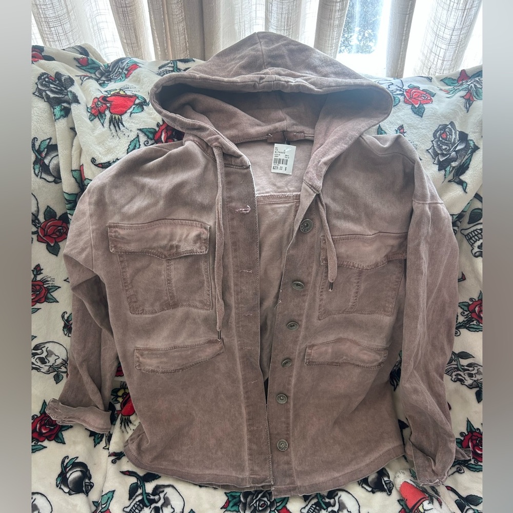 Amici Italy - Hand Dyed Stone Washed Denim Hooded Jacket - New with Tags